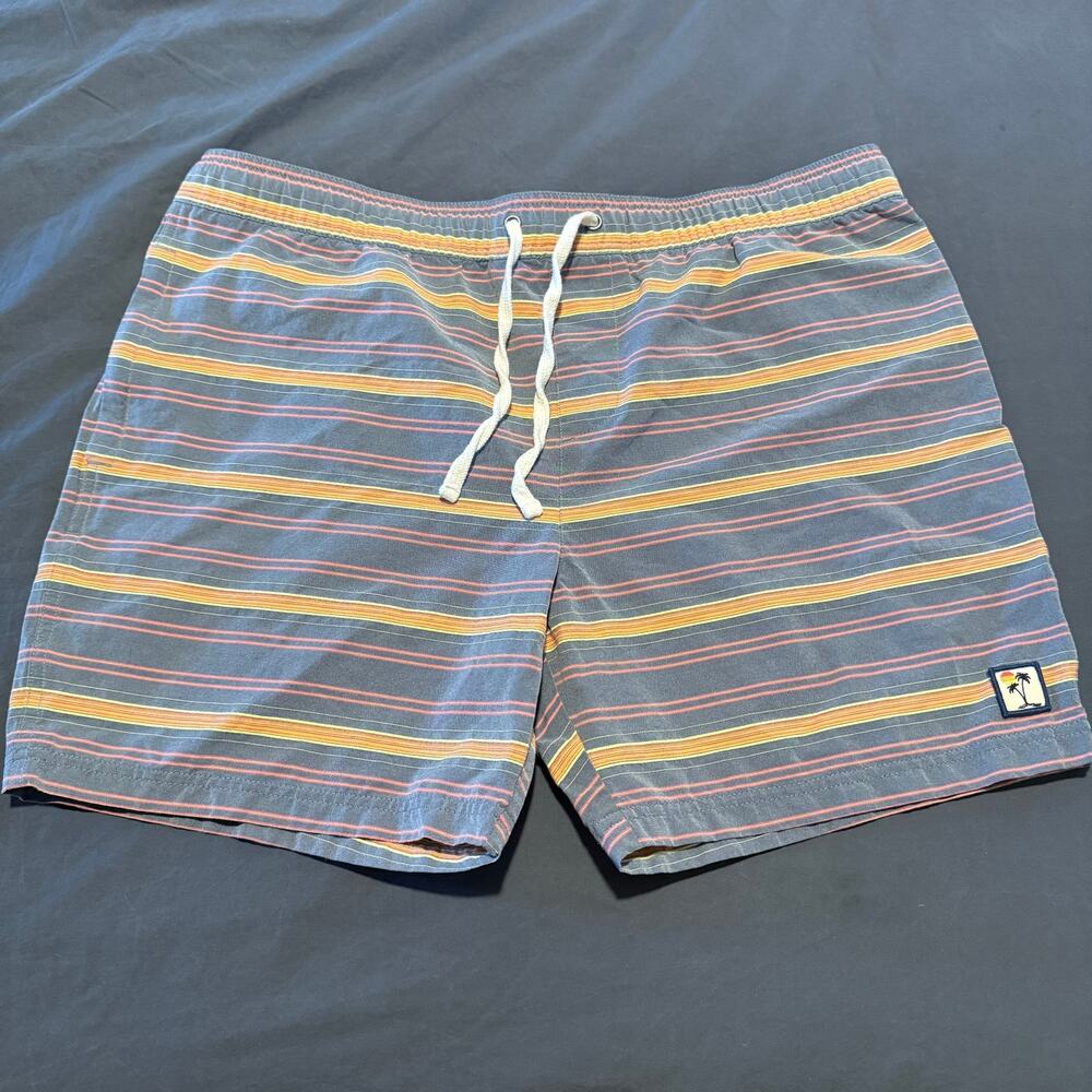 Marine Layer blue striped 4.5” inseam board shorts swim shorts size L